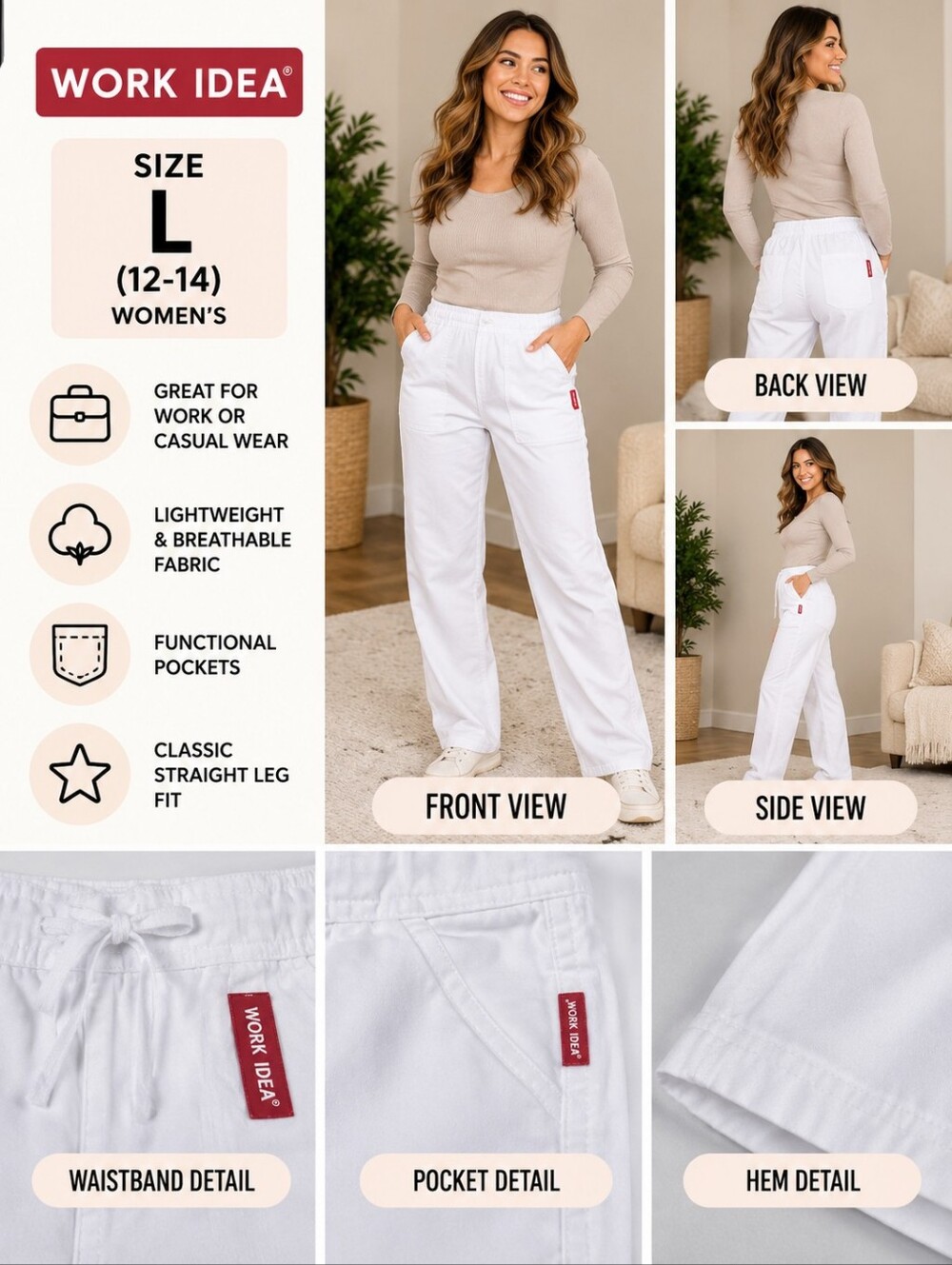 New WORK IDEA women's large White Casual Pants #22